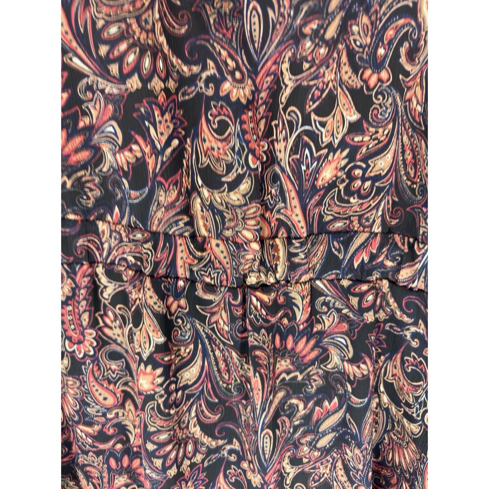 Evereve Dress Paisley Print Tie Front Chiffon Gremlin Forest‎ Eliza Midi Small - Picture 7 of 15